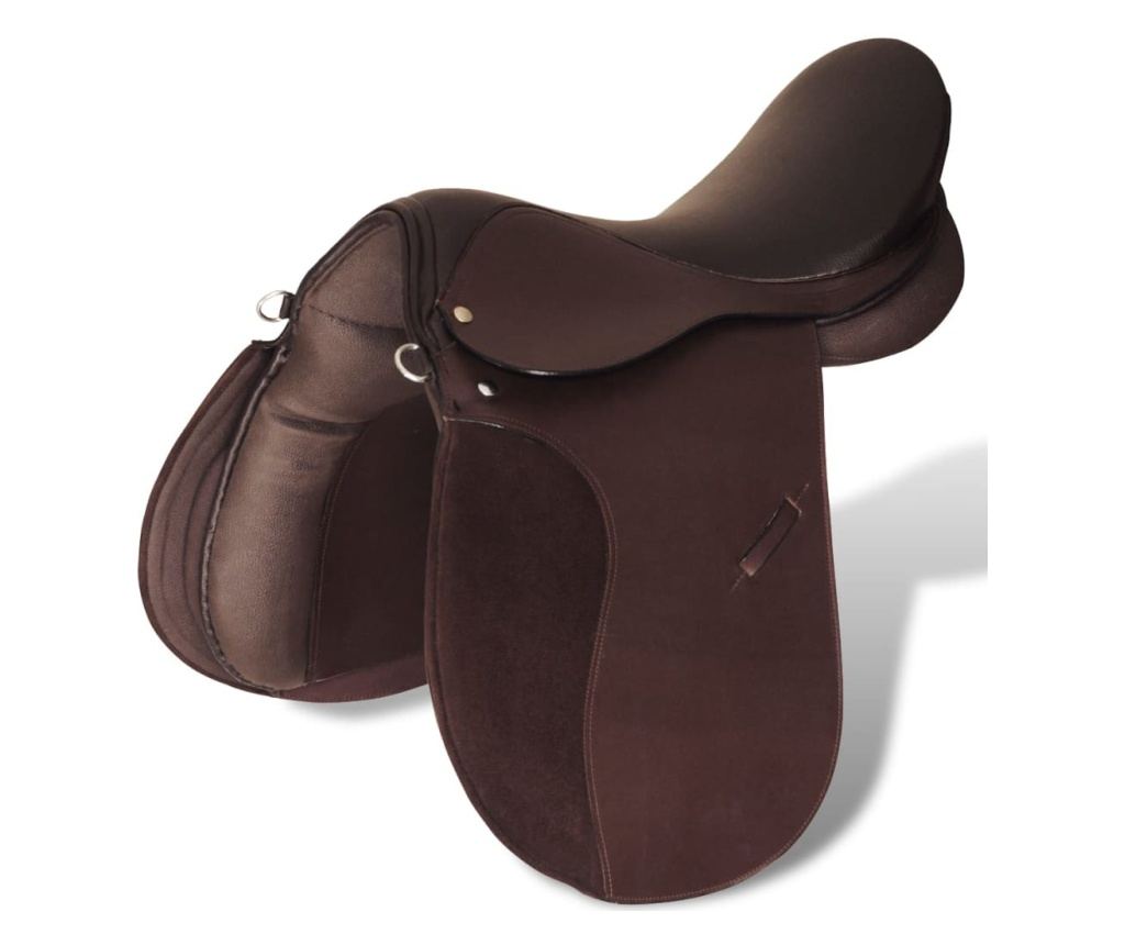 Jahalno Sedlo Set 16" Pravo Usnje Rjave Barve 14 cm 5-v-1 - 5