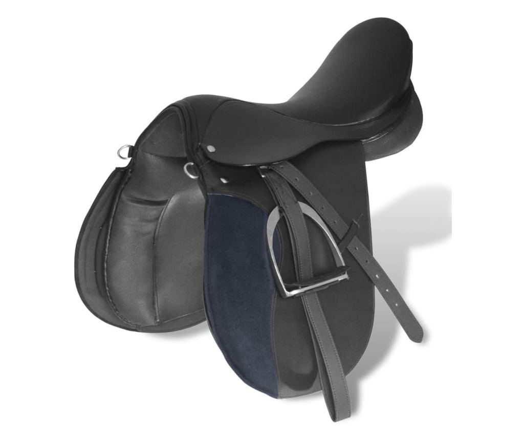 Jahalno Sedlo Set 17,5" Pravo Usnje Črne Barve 18 cm 5-v-1 - 3