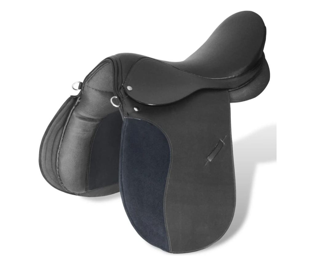 Jahalno Sedlo Set 17,5" Pravo Usnje Črne Barve 18 cm 5-v-1 - 4