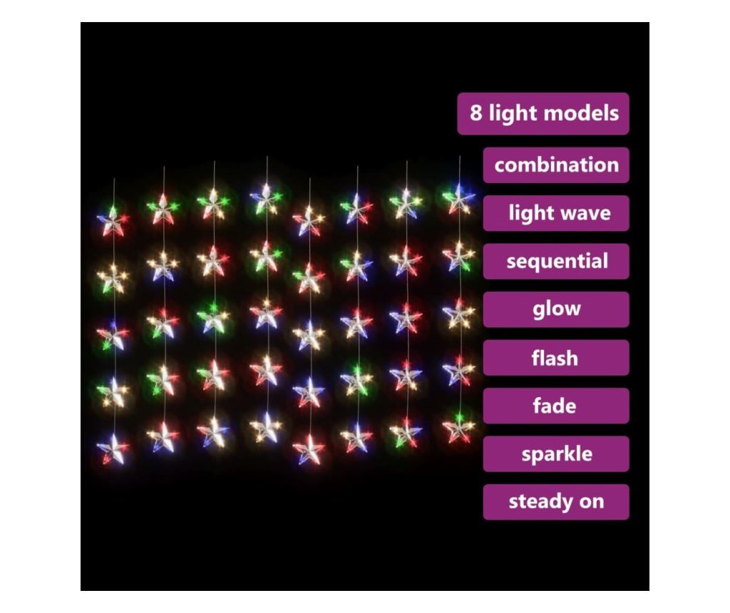 Instalacija svjetla tip zavjese zvijezde 200 LED višebojna 8 funkcija - 4