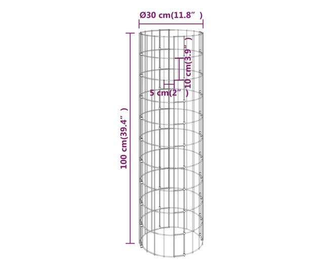 Strat înălțat gabion, Ø30x100 cm, oțel galvanizat, circular