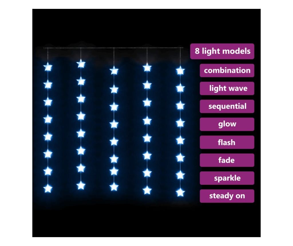 Instalacija svjetla tip zavjese zvijezde 200 LED plava 8 funkcija - 3