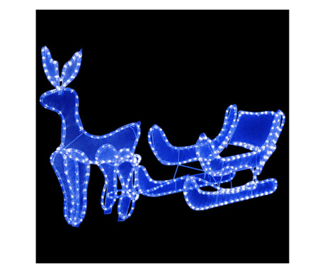 Коледна украса, светещ елен с шейна, мрежа, 432 LED
