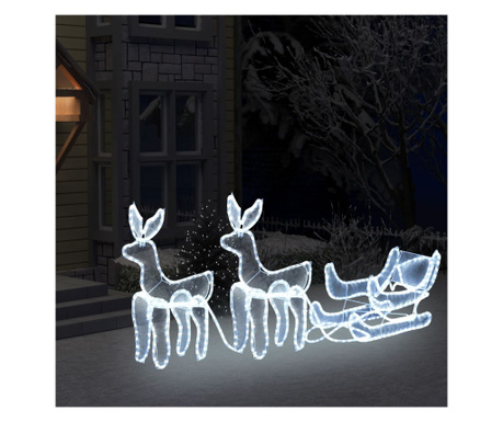 Božični okras 2 jelena in sani z mrežo 648 LED lučk