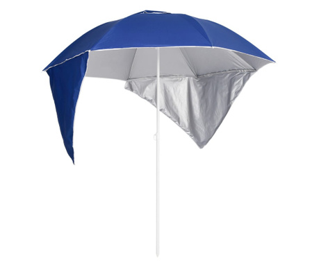 Плажен чадър със странични стени, син, 215 см