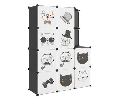 Dulap de depozitare cub pentru copii, 10 cuburi, negru, PP