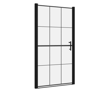 Врата за душ, закалено стъкло, 100x178 см, черна