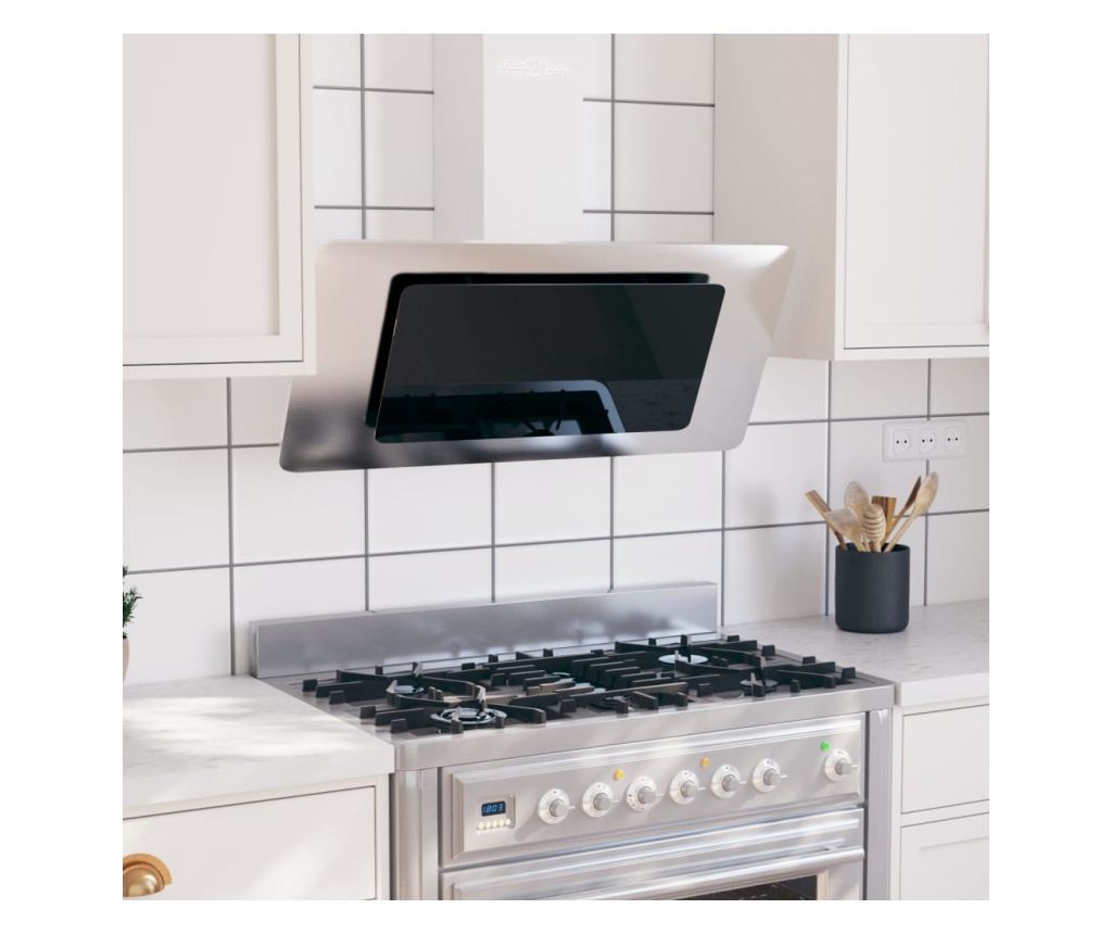 Стенен абсорбатор, 90 см, инокс и закалено стъкло, сребрист - 2