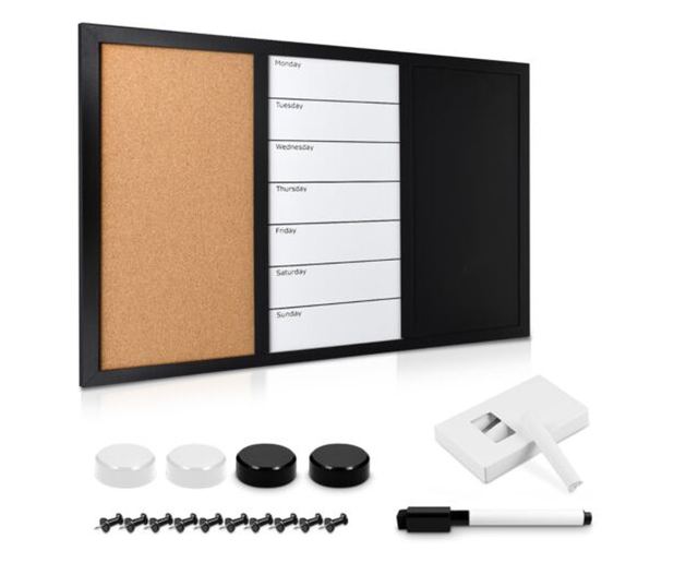 Tabla magnetica Navaris 3-in-1 pluta / tabla alba / tabla, 60 x 40 cm, 47164.01