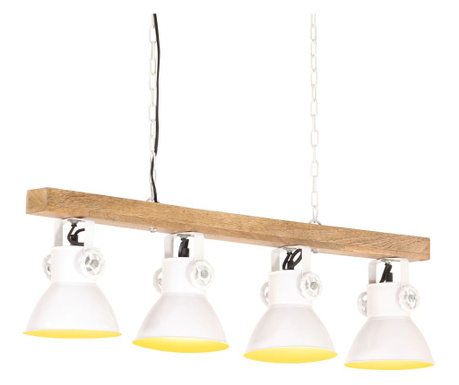 Lampă suspendată industrială, alb, lemn de mango, E27