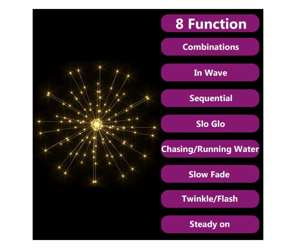 Božićne svjetiljke s vatrometom, 2 kom., 280 LED, toplo bijelo, 20 cm - 6