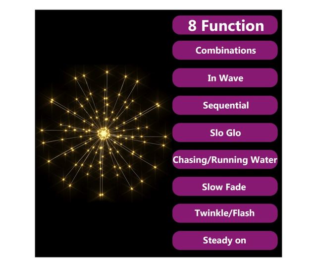 Božićne svjetiljke s vatrometom, 4 kom., 560 LED, toplo bijelo, 20 cm