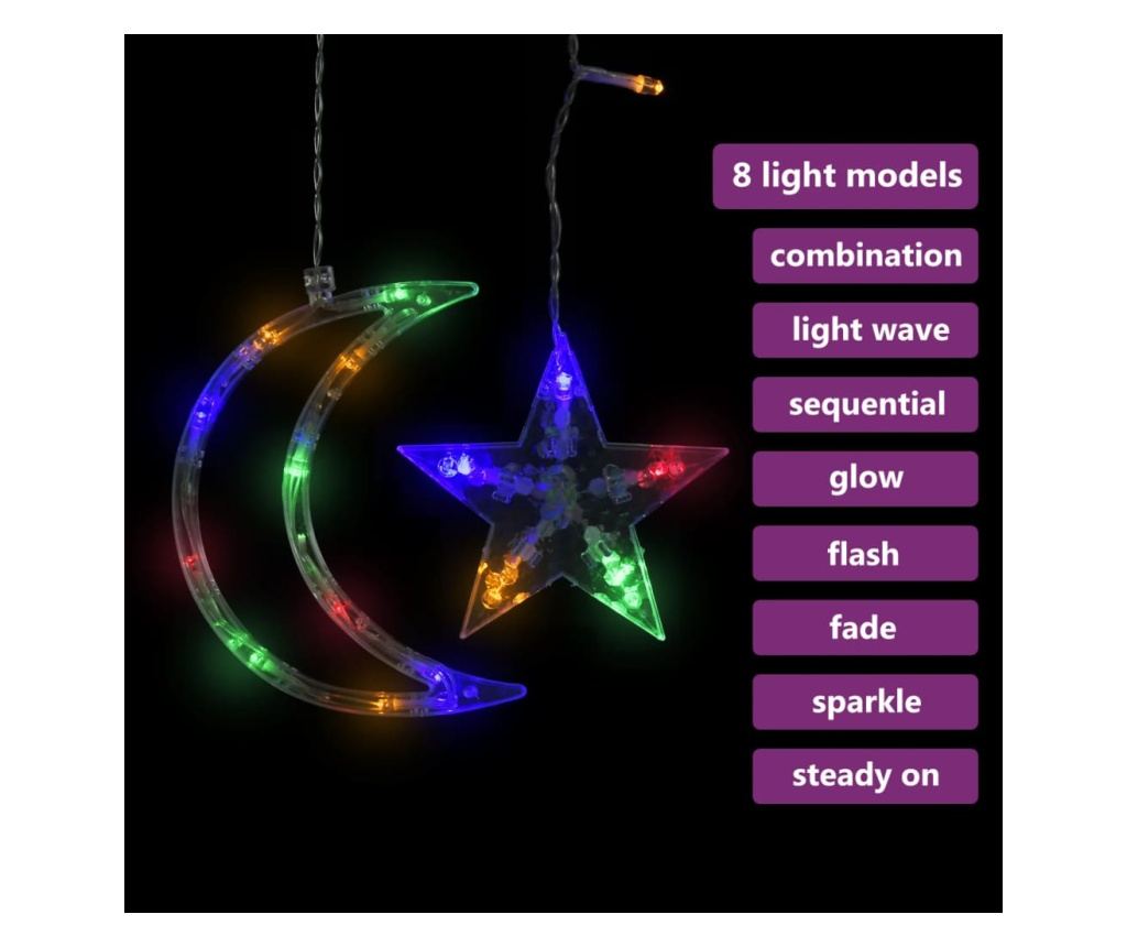 Svjetla mjeseca i zvijezda, 138 LED-ica, višebojna, s daljinskim upravljačem - 3