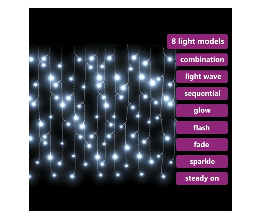Svjetla za zavjese tipa led 400 LED-ova hladno bijela 8 funkcija 10 m - 5