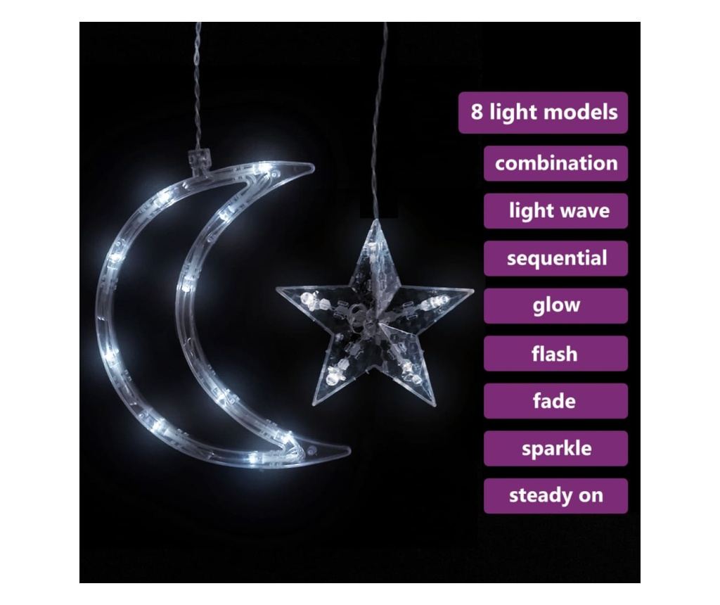 Svjetla mjeseca i zvijezda, 138 LED-ica, hladno bijela, s daljinskim upravljačem - 3