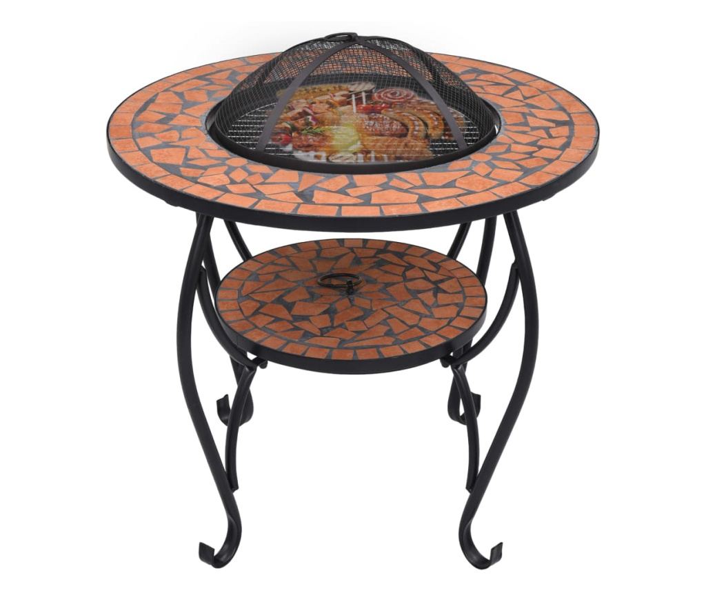 Stol s vatrom, mozaik, ciglast, 68 cm, keramika - 3