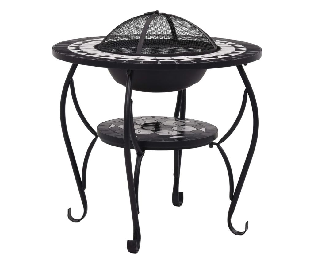 Stol s vatrom, mozaik, crno-bijeli, 68 cm, keramika - 2