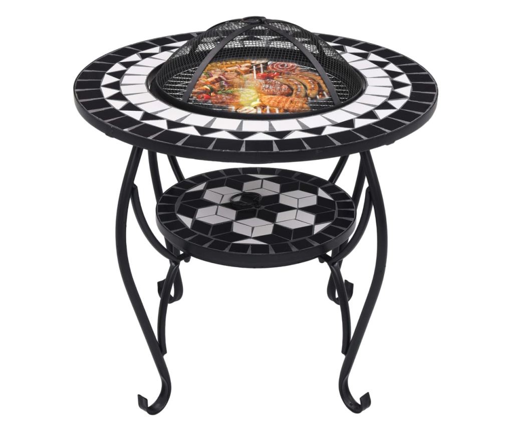 Stol s vatrom, mozaik, crno-bijeli, 68 cm, keramika - 3