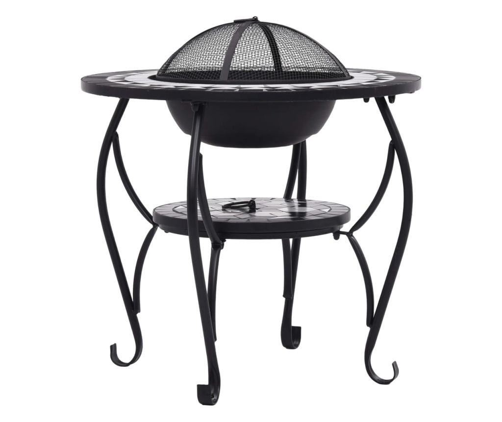 Stol s vatrom, mozaik, crno-bijeli, 68 cm, keramika - 6