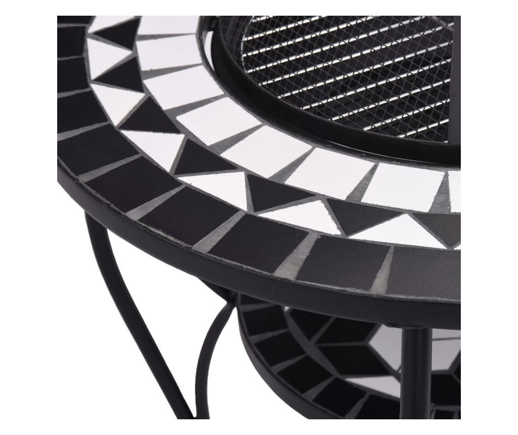 Stol s vatrom, mozaik, crno-bijeli, 68 cm, keramika - 7