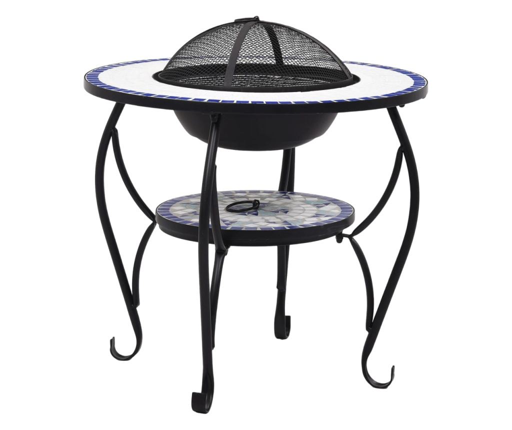 Stol s vatrom, mozaik, plava i bijela, 68 cm, keramika - 2