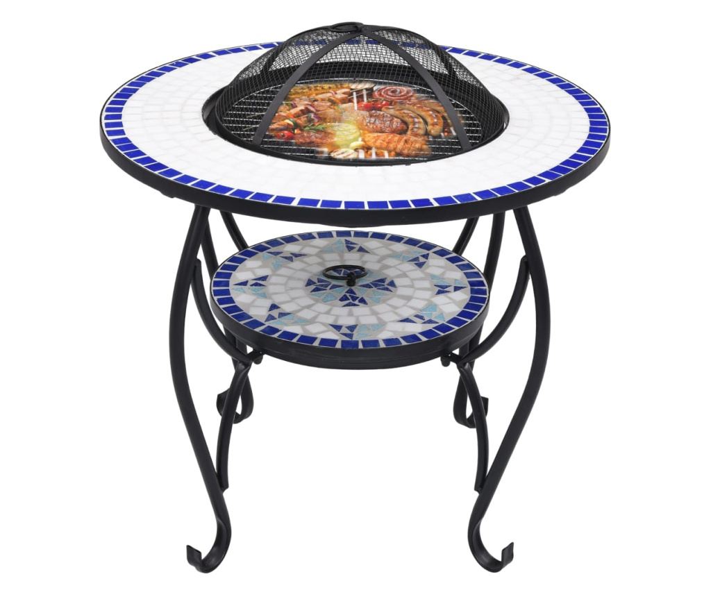 Stol s vatrom, mozaik, plava i bijela, 68 cm, keramika - 3