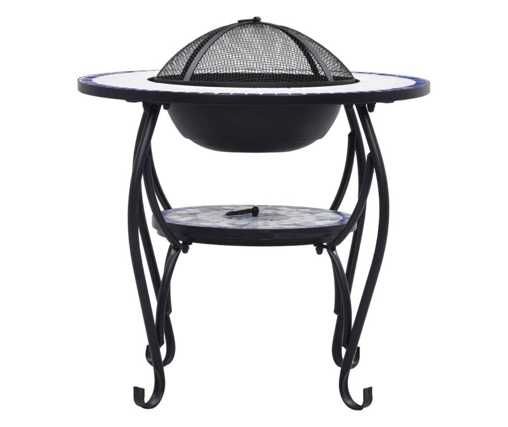 Stol s vatrom, mozaik, plava i bijela, 68 cm, keramika - 5