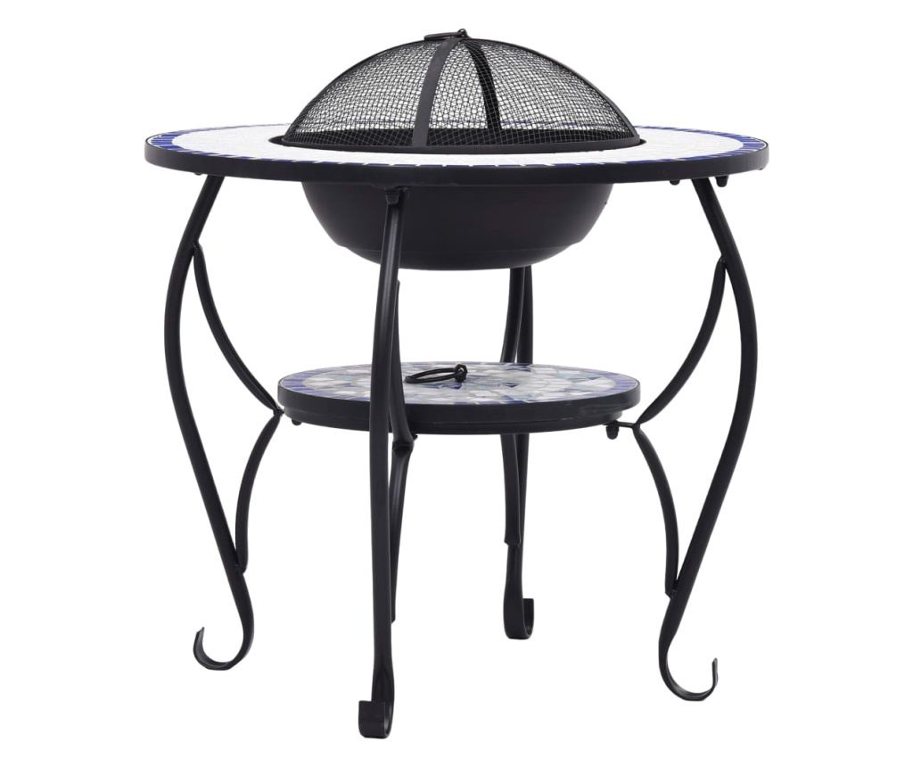 Stol s vatrom, mozaik, plava i bijela, 68 cm, keramika - 6