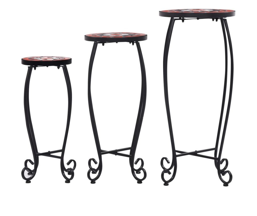 Mozaikni stolovi, 3 kom., ciglasto crvena i bijela, keramika - 2
