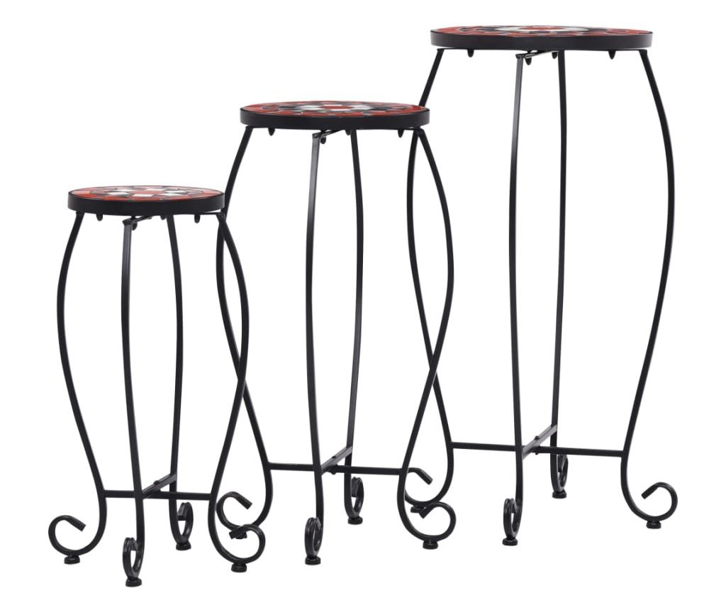 Mozaikni stolovi, 3 kom., ciglasto crvena i bijela, keramika - 3