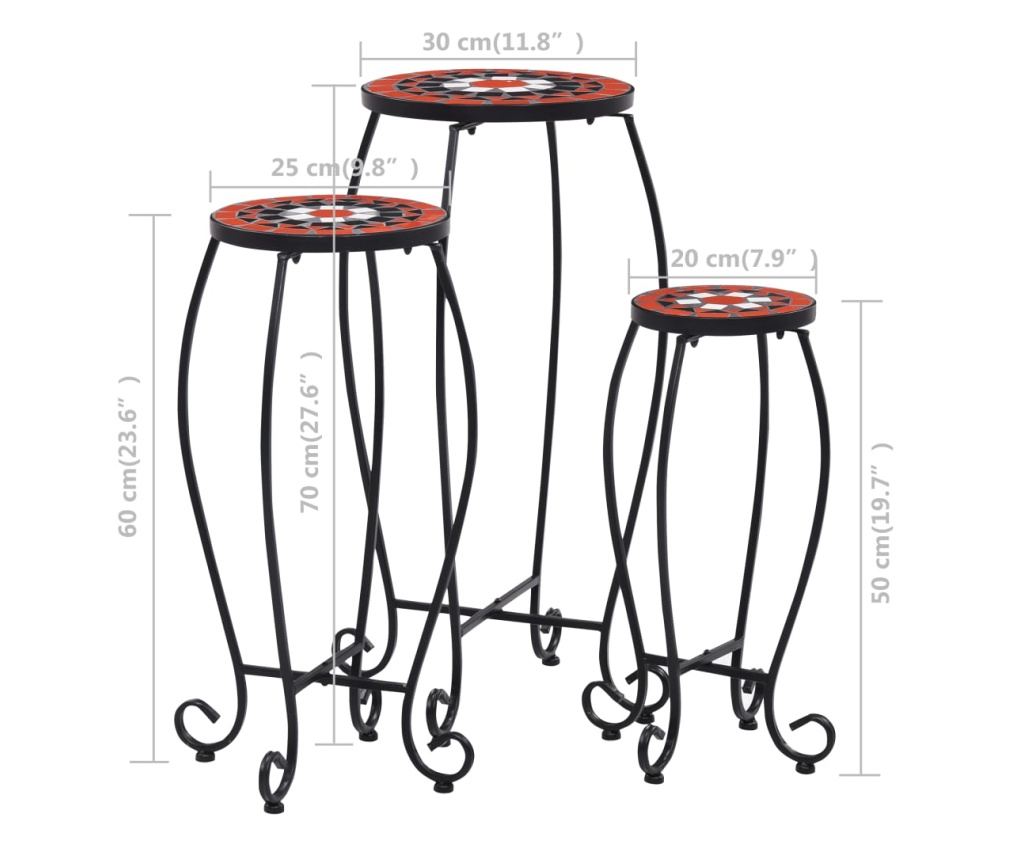 Mozaikni stolovi, 3 kom., ciglasto crvena i bijela, keramika - 8
