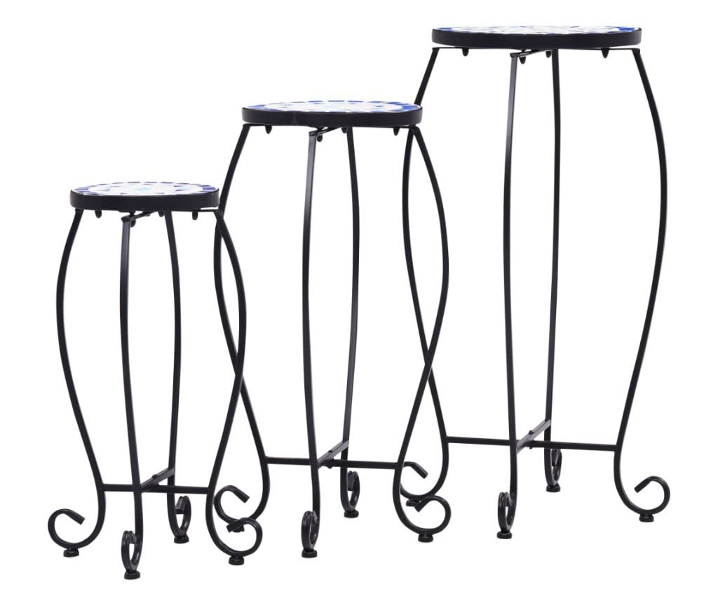 Mozaik stolovi, 3 kom., plava i bijela, keramika - 2