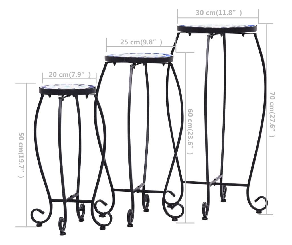 Mozaik stolovi, 3 kom., plava i bijela, keramika - 8