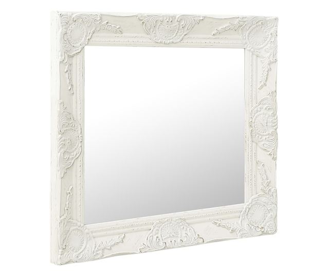 Oglindă de perete în stil baroc, alb, 50 x 50 cm