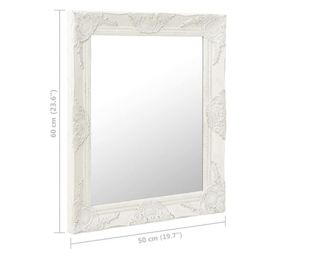 Oglindă de perete în stil baroc, alb, 50 x 60 cm