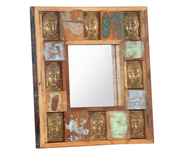 Ogledalo s likom Buddhe 50 x 50 cm od masivnog obnovljenog drva
