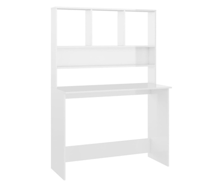 magasfényű fehér forgácslap íróasztal polcokkal 110x45x157 cm
