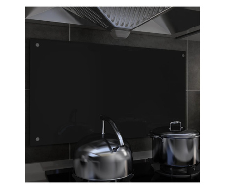 Panou antistropi bucătărie, negru, 90x50 cm, sticlă securizată