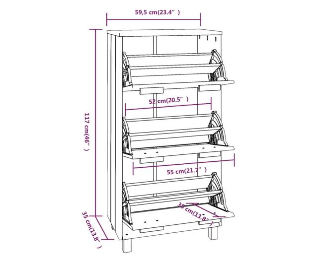 Ormarić za cipele, svijetlosivi, 59,5x35x117 cm, masivno borovo drvo