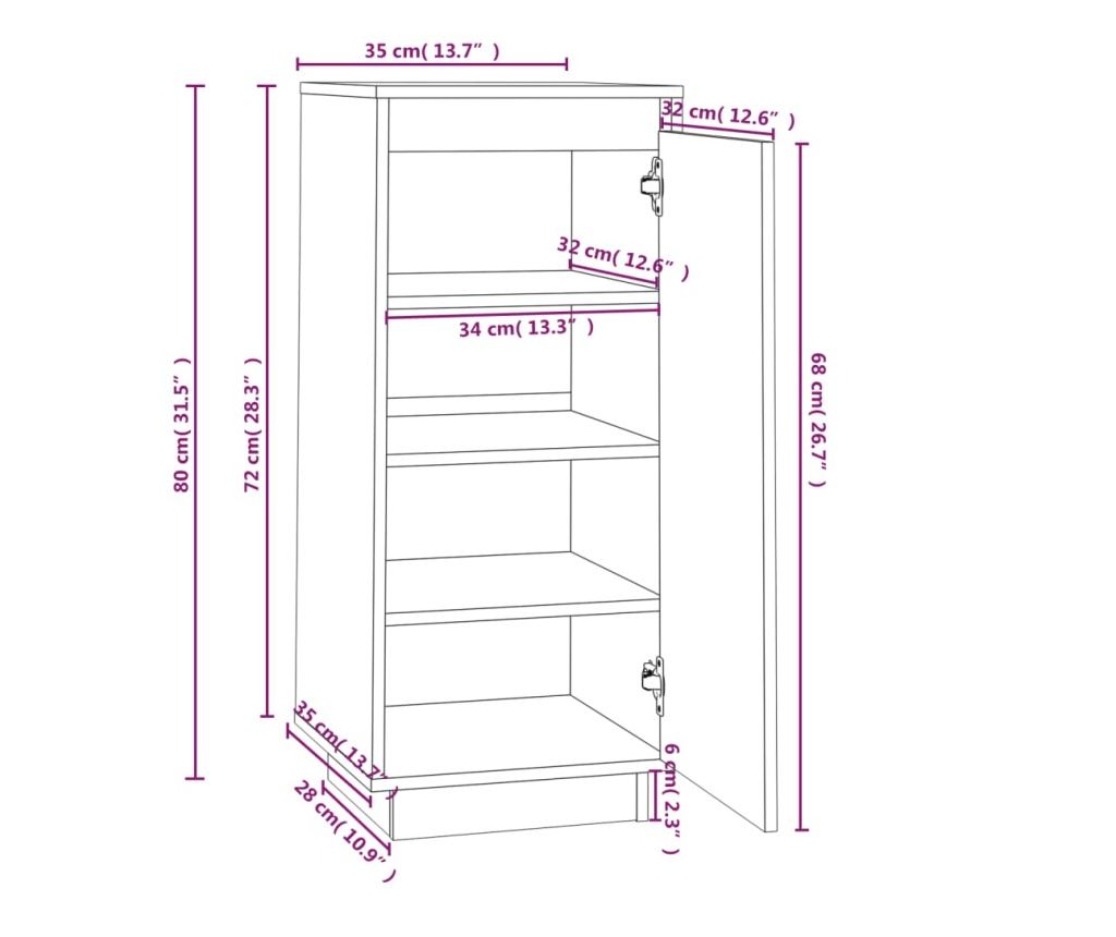 Pantofar, alb, 35x35x80 cm, lemn masiv de pin - 17