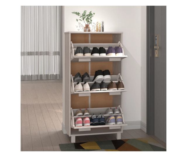 Ormarić za cipele, bijeli, 59,5x35x117 cm, masivno borovo drvo