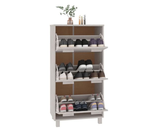 Ormarić za cipele, bijeli, 59,5x35x117 cm, masivno borovo drvo