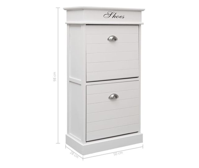 Pantofar, alb, 50 x 28 x 98 cm, lemn de paulownia
