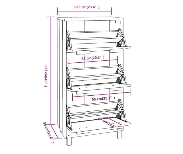 Ormarić za cipele, medeno smeđi, 59,5x35x117 cm, masivno borovo drvo