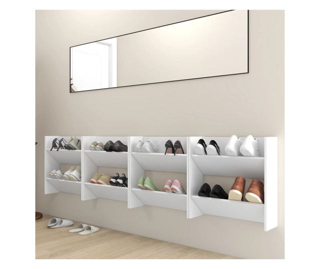 Pantofare de perete, 4 buc., alb, 60x18x60 cm PAL