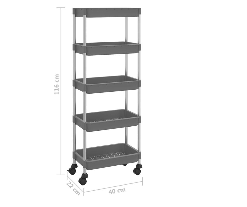 Kuhinjska kolica s 5 razina siva 40x22x116 cm željezo i ABS - 7