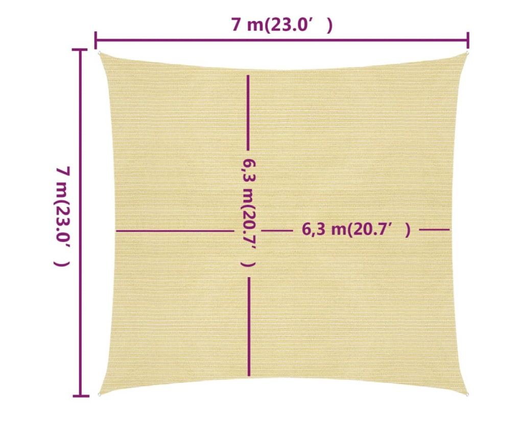 Platno za senčenje, bež, 7x7 m, 160 g/m², HDPE - 6