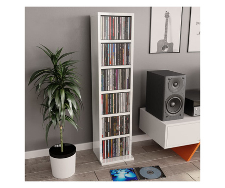 Dulap CD-uri, alb extralucios, 21x20x88 cm, lemn compozit