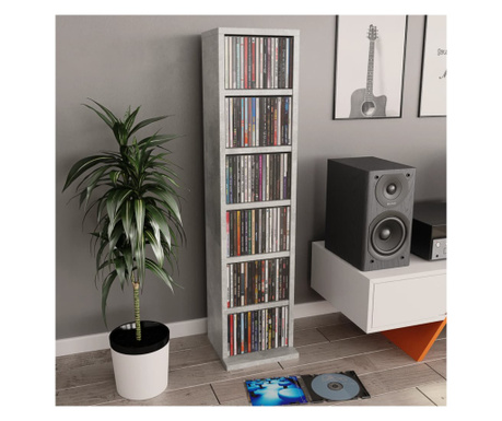 Dulap CD-uri, gri beton, 21x20x88 cm, lemn compozit