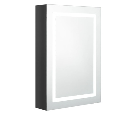 Dulap de baie cu oglinda si LED negru stralucitor, 50x13x70 cm